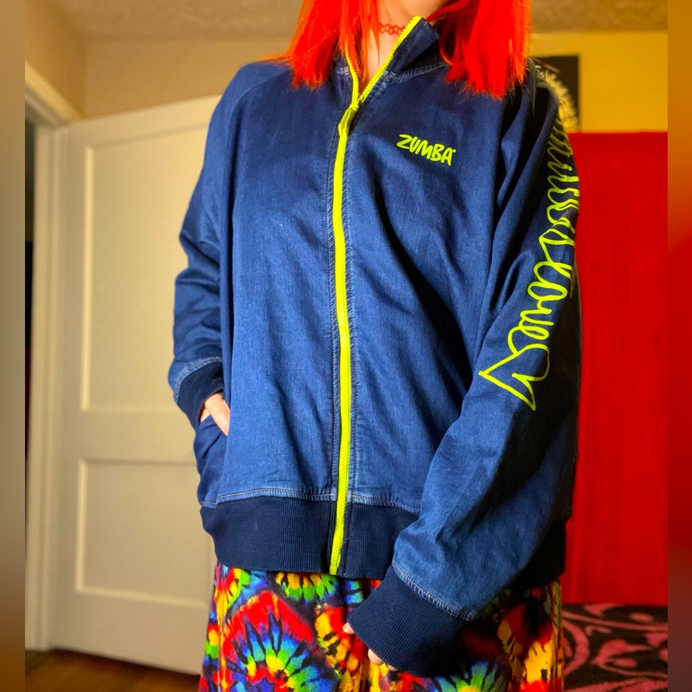 Zumba neon green and denim bomber jacket